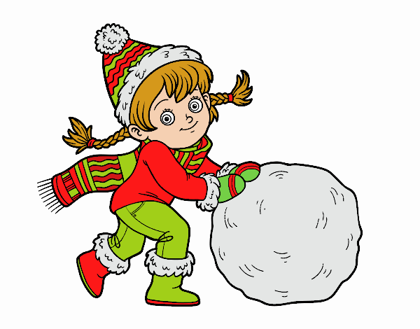 Niña con gran bola de nieve