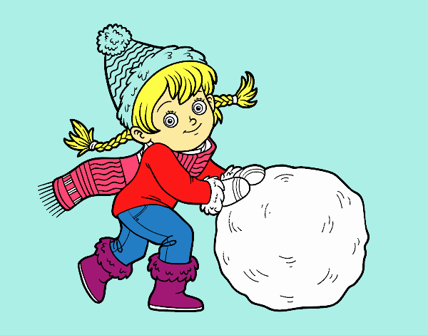 Niña con gran bola de nieve