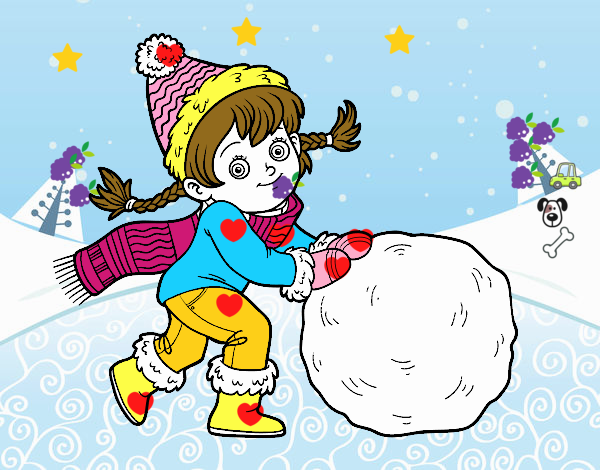 Niña con gran bola de nieve