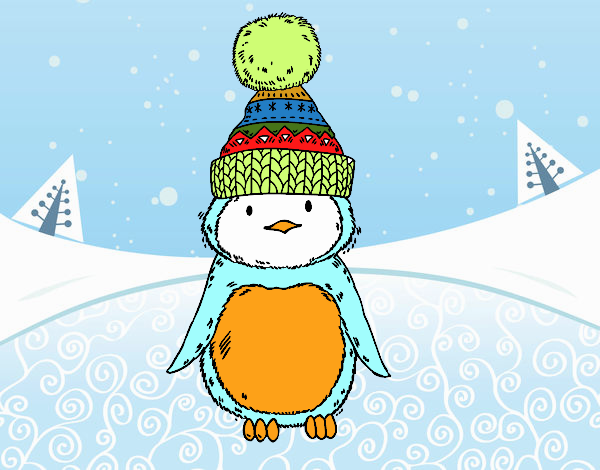 Pingüino con gorro de invierno