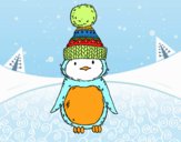 Pingüino con gorro de invierno