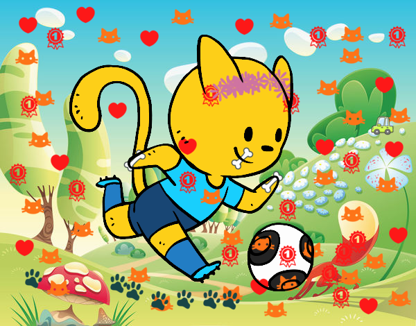 Gato jugando a fútbol