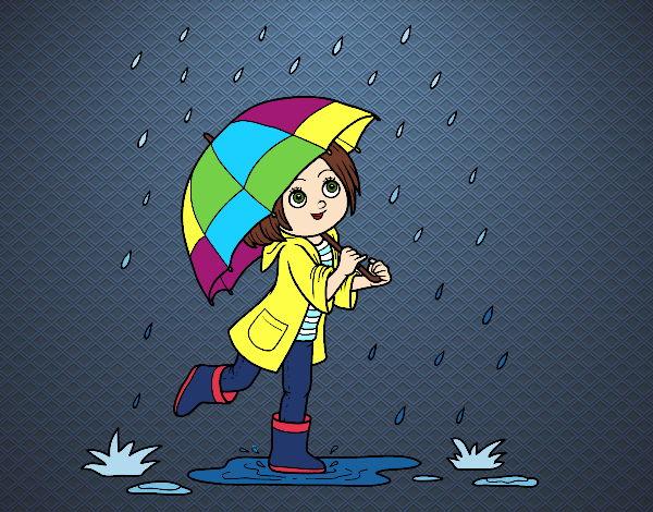 Niña con paraguas bajo la lluvia