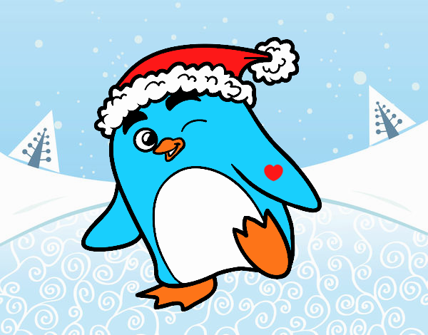 Pingüino con gorro de Navidad