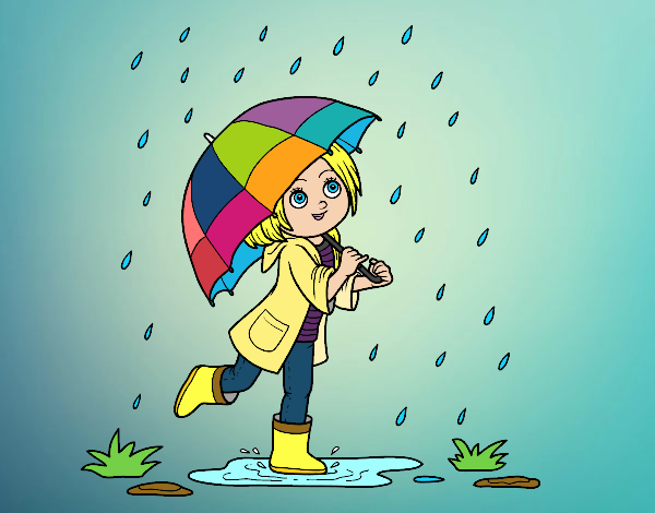 Niña con paraguas bajo la lluvia