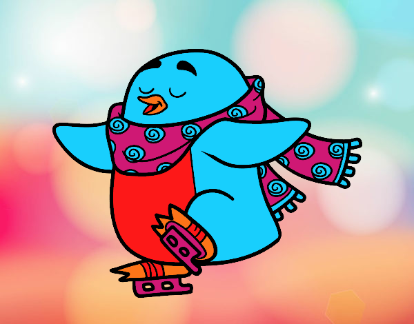 Pingüino patinando sobre hielo