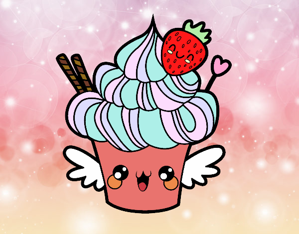 Cupcake kawaii con fresa