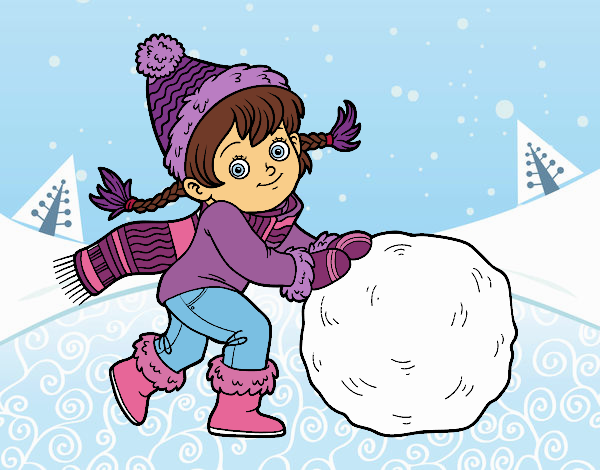 Niña con gran bola de nieve