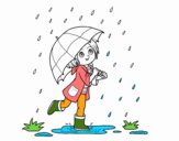 Niña con paraguas bajo la lluvia