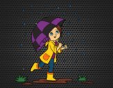 Niña con paraguas bajo la lluvia