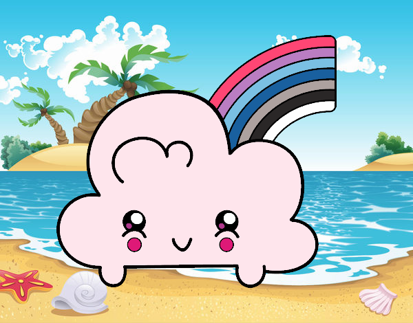 Nube con arco iris kawaii