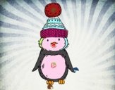 Pingüino con gorro de invierno