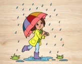 Niña con paraguas bajo la lluvia