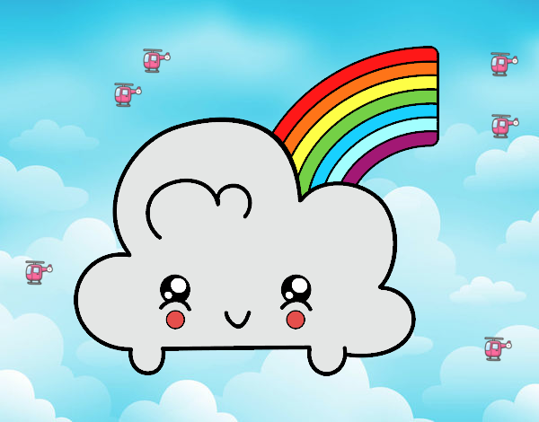 Nube con arco iris kawaii