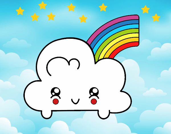 Nube con arco iris kawaii