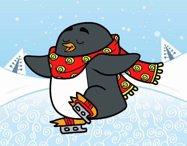 Pingüino patinando sobre hielo