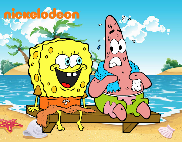 Bob Esponja y Patricio en bañador