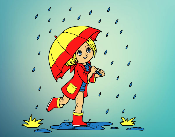 Niña con paraguas bajo la lluvia