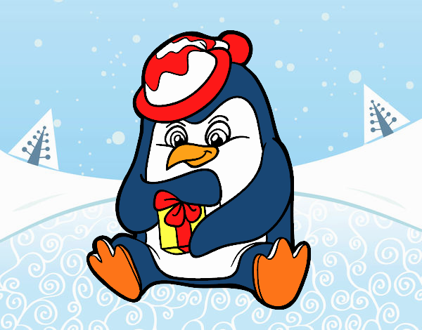 Un pingüino con regalo de Navidad