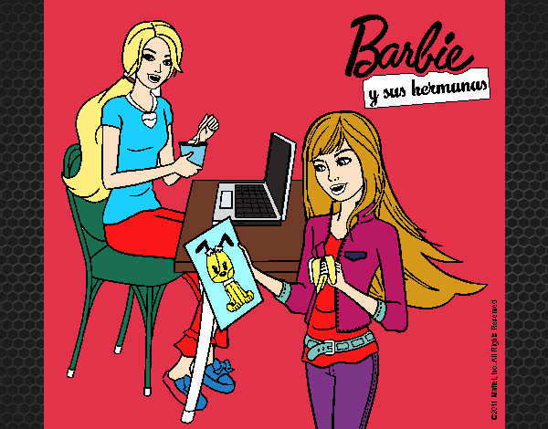 Dibujo de Barbie y su hermana merendando pintado por en Dibujos net el día a las