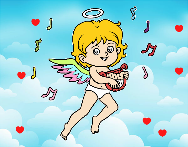 Cupido tocando el arpa