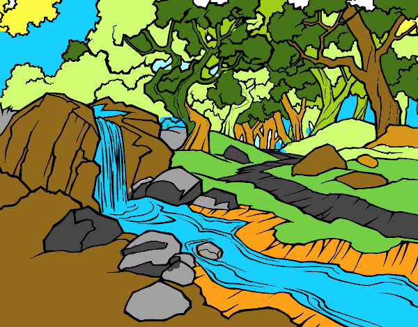 Dibujo de Paisaje de bosque con un río pintado por en  el día  24-03-21 a las 20:18:52. Imprime, pinta o colorea tus propios dibujos!
