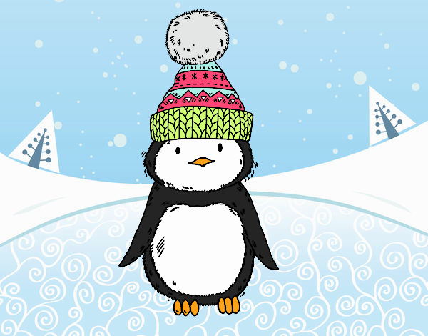 Pingüino con gorro de invierno