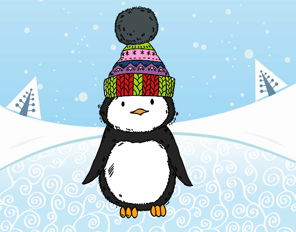 Pingüino con gorro de invierno