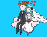 Recién casados en una nube