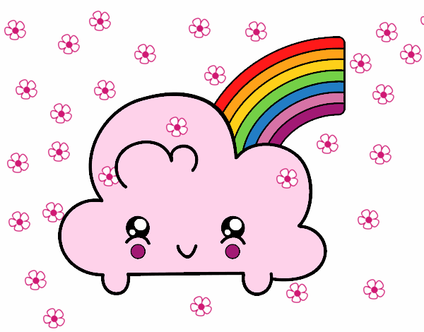 Nube con arco iris kawaii