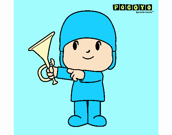 pocoyo con una trompeta.