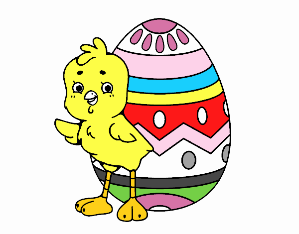 Dibujo de Pollito simpático con huevo de Pascua pintado por en   el día 31-03-21 a las 14:44:35. Imprime, pinta o colorea tus propios dibujos !