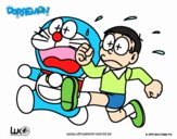 Doraemon y Nobita corriendo