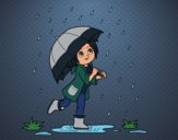 Niña con paraguas bajo la lluvia