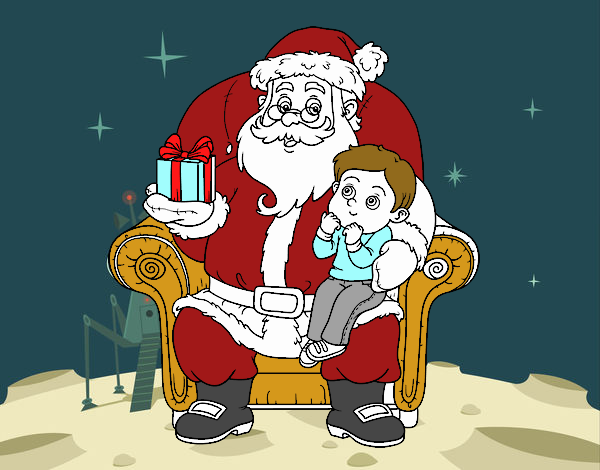 Papá Noel y niño en Navidad