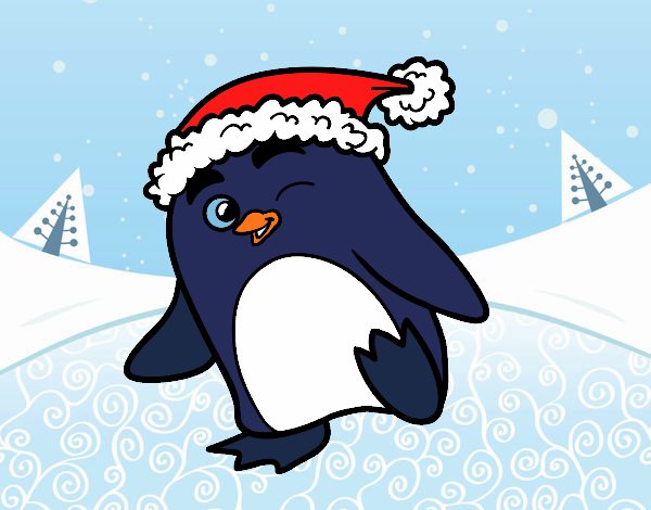 Pingüino con gorro de Navidad