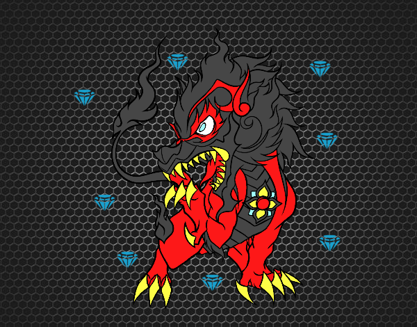 dragón rojo con negro