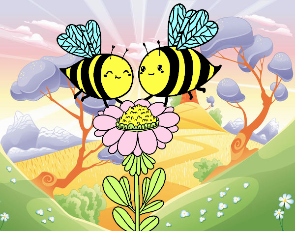 abejas en una flor tomando polen