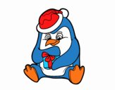 Un pingüino con regalo de Navidad