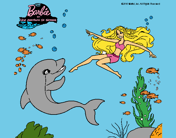 barbie jugando con un delfin