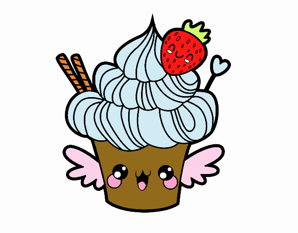 Cupcake kawaii con fresa