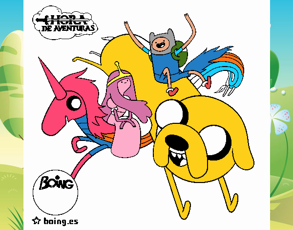 Jake, Finn, la princesa Chicle y Lady Arco Iris