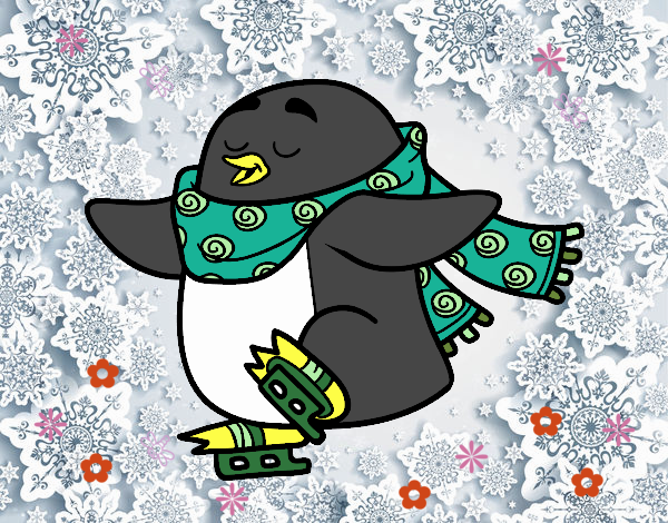 Pingüino patinando sobre hielo