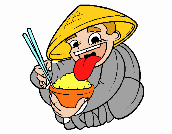Chino comiendo arroz