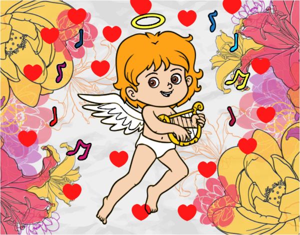 Cupido tocando el arpa