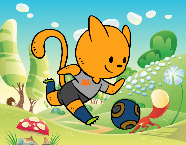 Gato jugando a fútbol