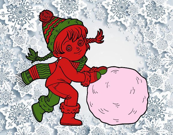 Niña con gran bola de nieve