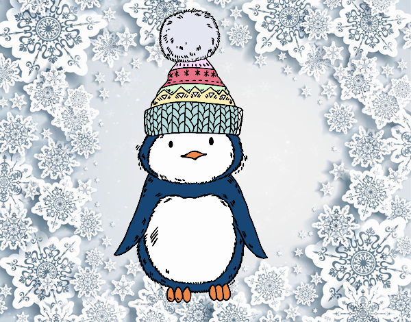 Pingüino con gorro de invierno