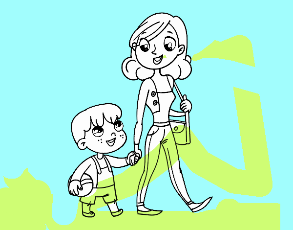 Madre paseando con niño