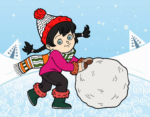 Niña con gran bola de nieve